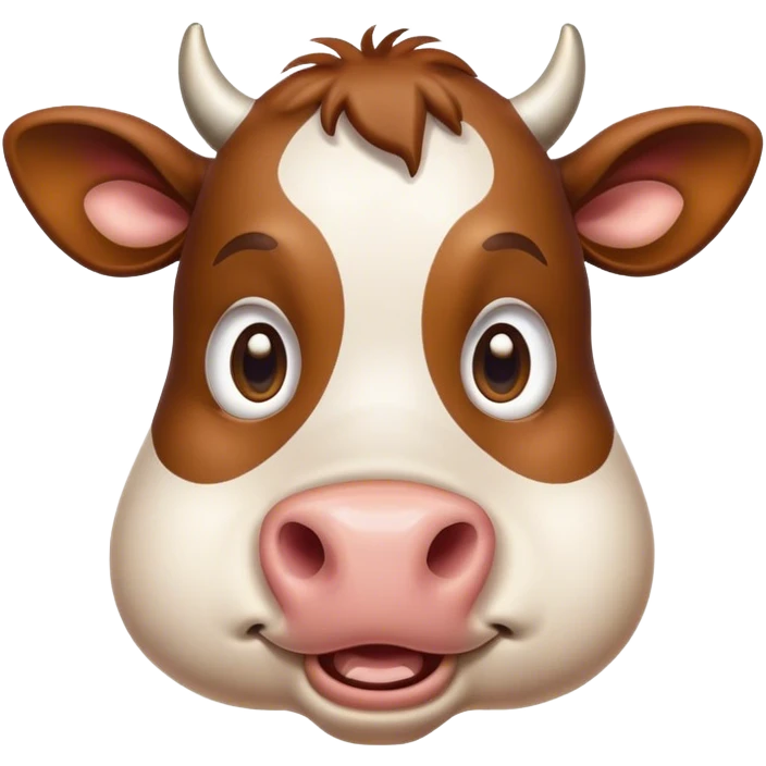 Cinematic Comical Brown Cow Portrait Emoji, Head tilted dramatically with an exaggeratedly amused expression, featuring a striking, glossy brown hide with a playful natural pattern, wide, expressive brown eyes filled with humorous disbelief, Simplified yet hilariously expressive features, highly detailed, glowing with a slightly sassy glow, high shine, dramatic yet playful, stylized with an air of cheeky farmyard mischief, bright and endearing, soft glowing outline, capturing the essence of a spirited and over-the-top cow, so meme-worthy it feels like it could moo its way into internet fame instantly! emoji