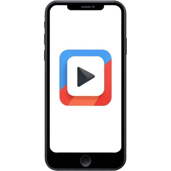 Minimalistic flat vector icon, iOS style, thin black contour on white background. Smartphone with play button and short video frames around it. Clean, no text, no shadows emoji