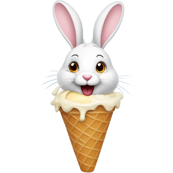 A rabbit eating an ice cream emoji