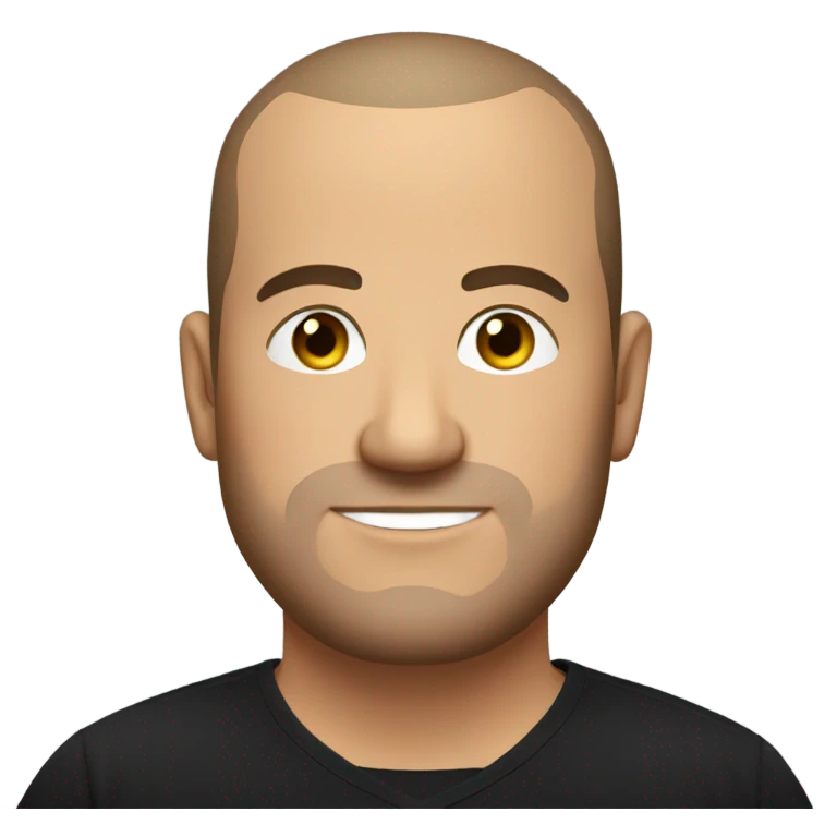 overweight italian man, with buzz cut and no beard. wearing a black unbuttoned smart shirt. emoji