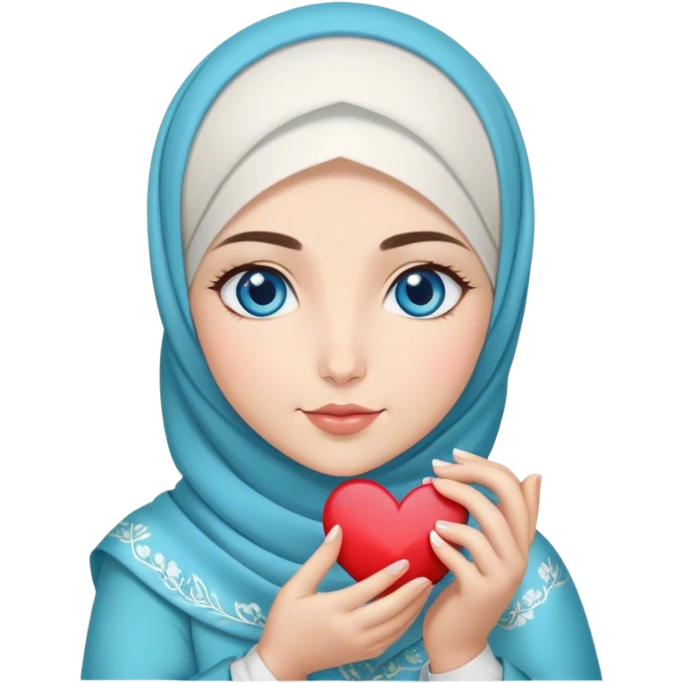 Turkish beautiful finish Konya girl blue eyes with magnolia flower design hijab and hold heart in her hand  emoji