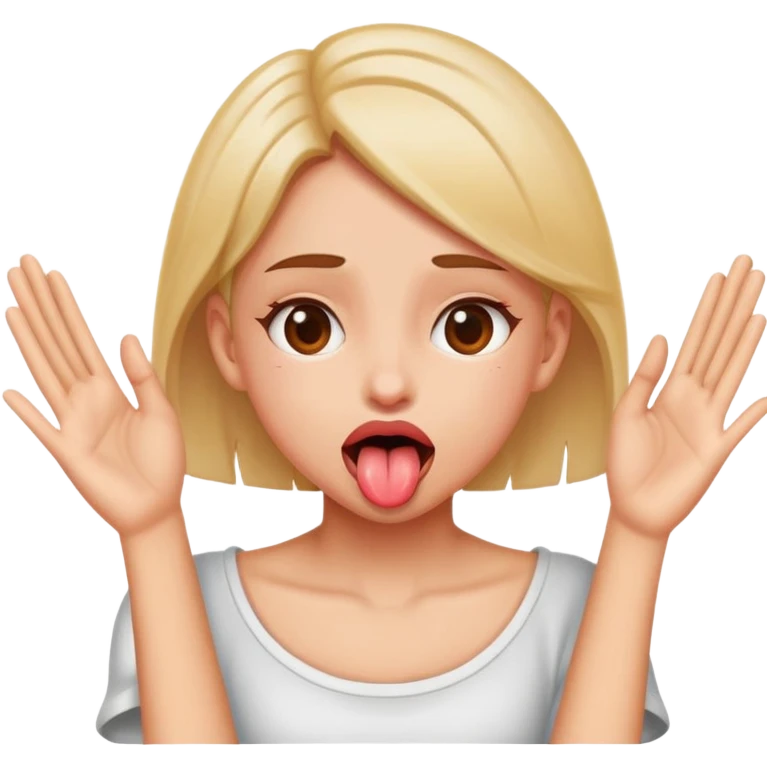 A girl with her tongue out with her hands on her neck  emoji