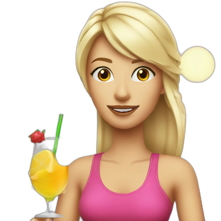 sporty blond girl drinks cocktail emoji