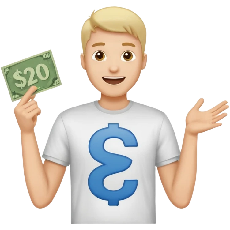 guy excitedly holding a sign showing $20,000/month emoji