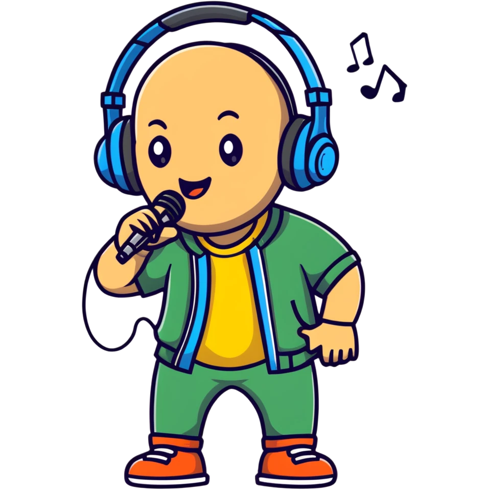 rapper singing with a microphone on a stand and wearing headphones emoji