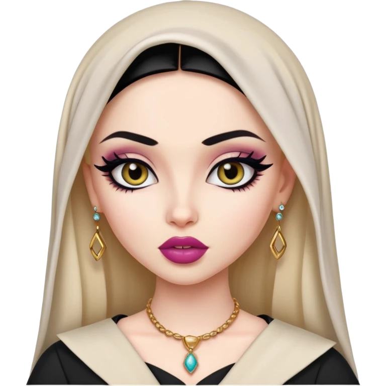 arabian, pretty lips, clothes, pale skin,  dark bl, pretty bratz baddie, black eyeliner emoji