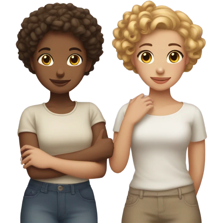 Full body, Two girls holding hands light skin  one  with a curly bun and one  with curly hair emoji