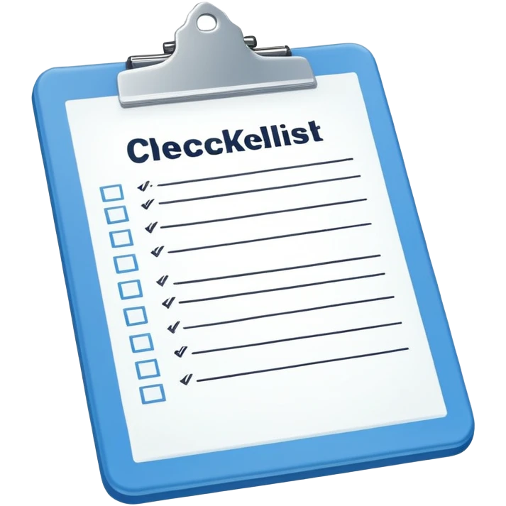 A flat-style illustration of a clipboard with a checklist, symbolizing vocational training. Clean and minimal, cartoon style, white background, iOS emoji aesthetic. emoji
