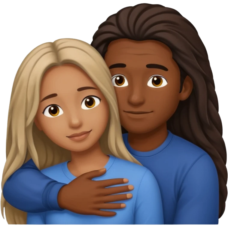 dark skin girlfriend hugs mixed boyfriend with long hair  emoji