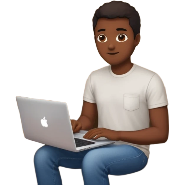 Père noël développeur de teint noir, assis dans un coin cosy de son salon un week-end, ordinateur portable ouvert affichant du code. Lumière naturelle douce, ambiance calme. Habillé simplement (t-shirt clair, jean ou short), tasse de café/thé à côté. emoji