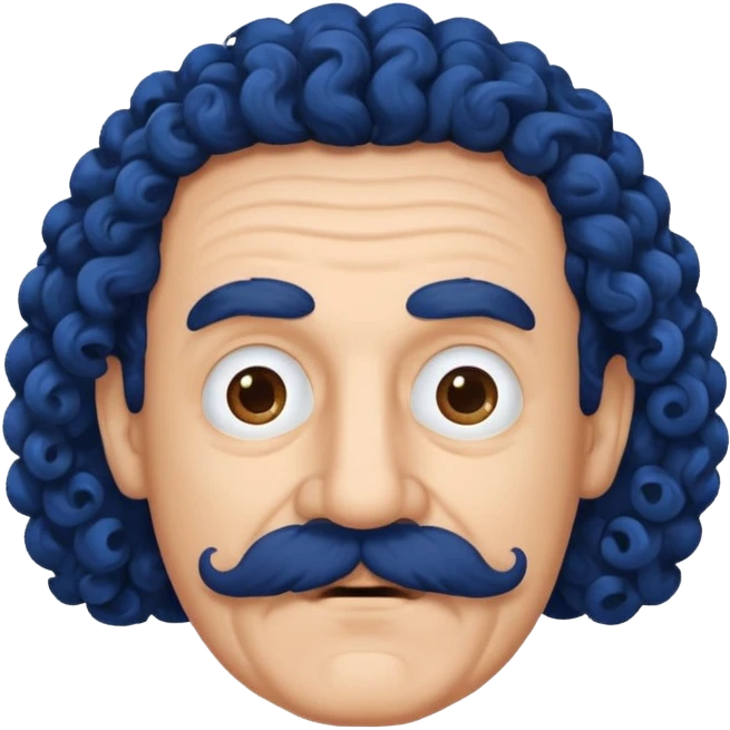 old guy with very curly dark hair and big blue  mustache emoji