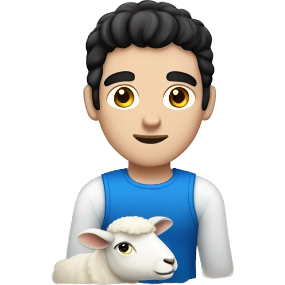 white man with black hair and blue eyes with sheep emoji