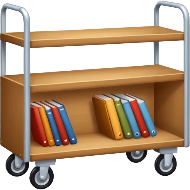 short wide bookshelf on wheels emoji