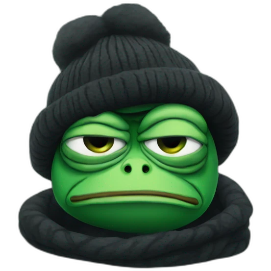 sad pepe the frog in black winter hat emoji