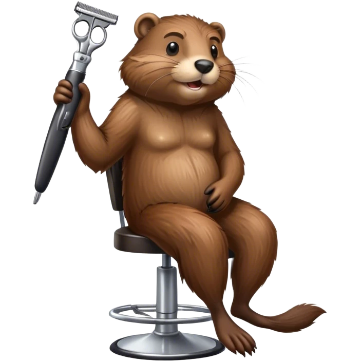 Beaver sitting on bar stool holding a pair of hair clippers emoji