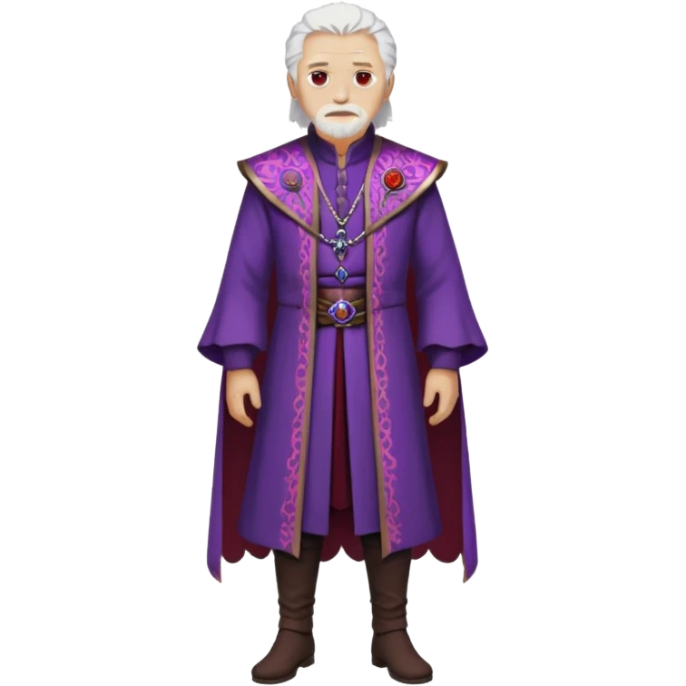 a white haired old man with purple eyes standing, full body, in Targaryen themed clothes, clothes are black and red themed emoji