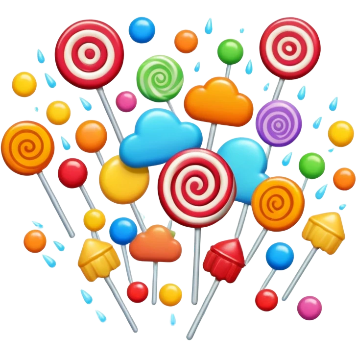 candy rain falling from clouds, colorful candies emoji