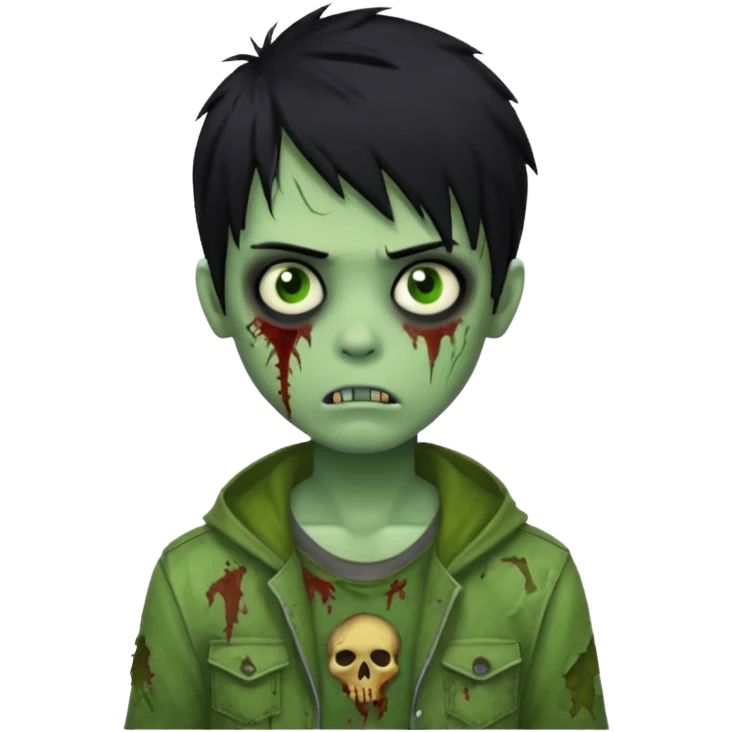 boy zombie with black hair, emo style, green skin, tattered clothes emoji