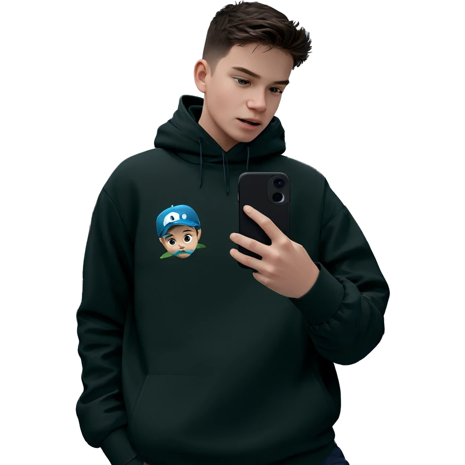 boy with phone in nature emoji