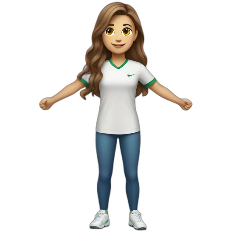 Full body caucasian girl with long Brown hair doing Cristiano ronaldo celebration emoji