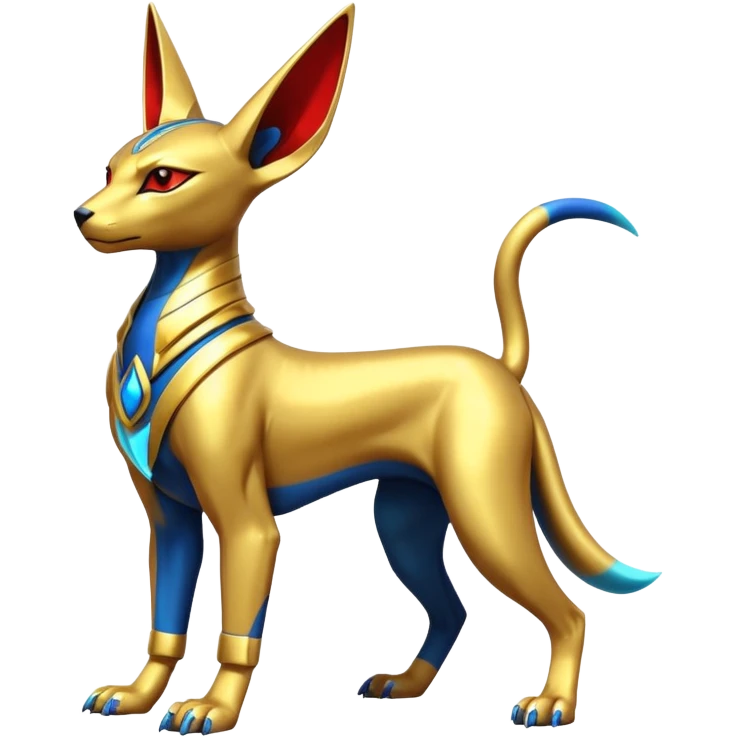 Modern futuristic shiny colorful Anubis-Sphynx-Lombax-Zeraora-Renamon-fusion (full body) emoji
