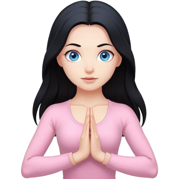 White yoga girl, black long hair, blue eyes, light pink clothes  emoji