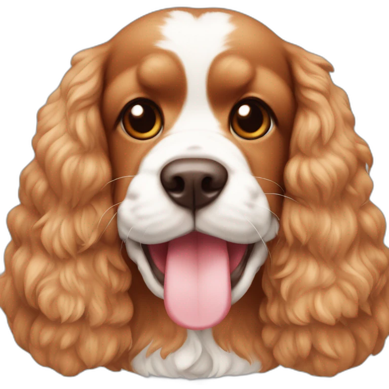 American cocker red an white with a plush in the mouth emoji