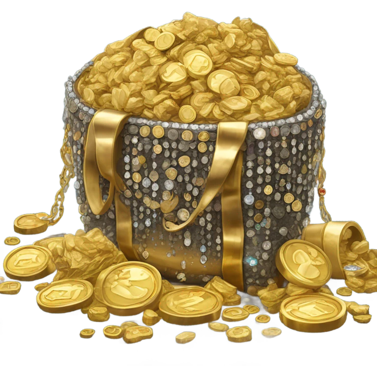 a bag of gold, crystals and metal emoji