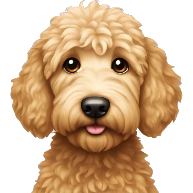 Golden doodle with a heart emoji