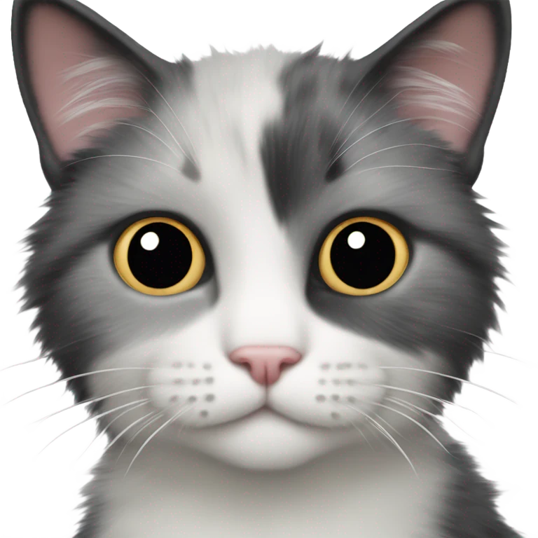Fluffy tuxedo kitty with little black spot under nose emoji