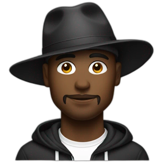 cool white designer with black hat and airpods with no bread emoji