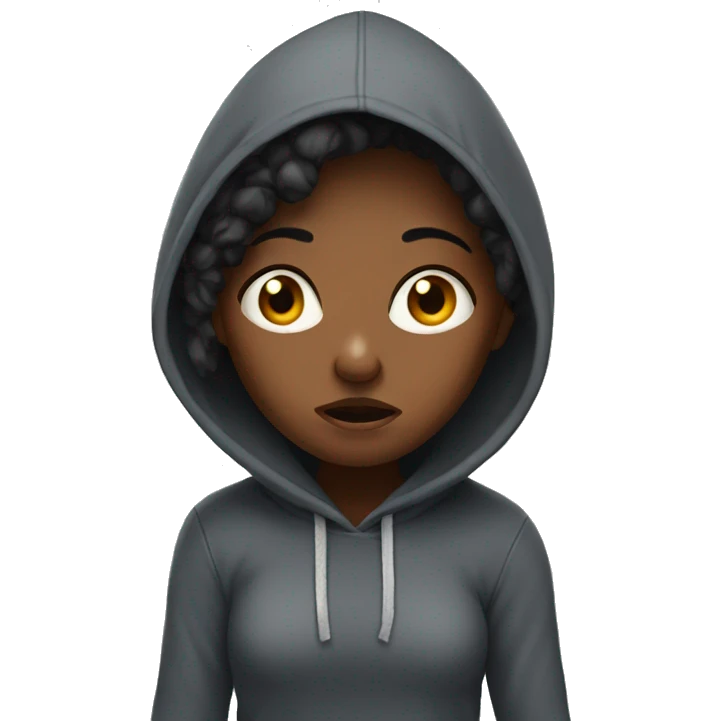 Black girl wearing a hoodie and scared  emoji
