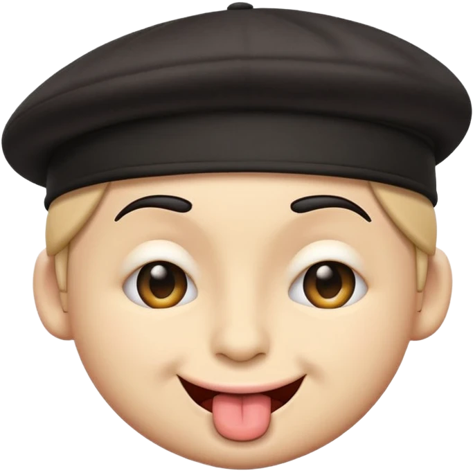 A cartoon-style emoji face with a backwards black cap, winking with the left eye and sticking the tongue out to the left. The expression is playful, cheeky, and confident, with raised eyebrows adding to the fun vibe.
 emoji