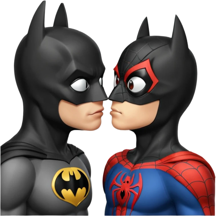 Batman and spiderman kissing emoji