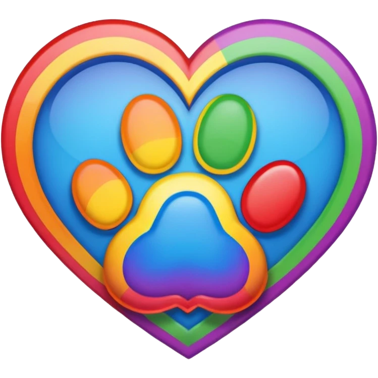 rainbow pride heart with a paw print on top, bold rainbow outline, no text emoji