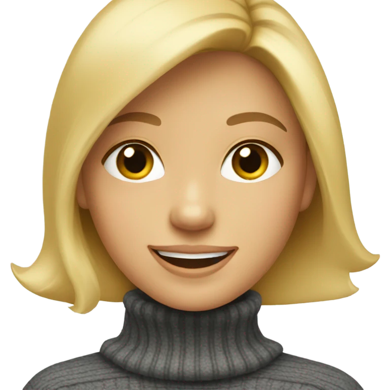 Blond happy girl in turtleneck sweater emoji
