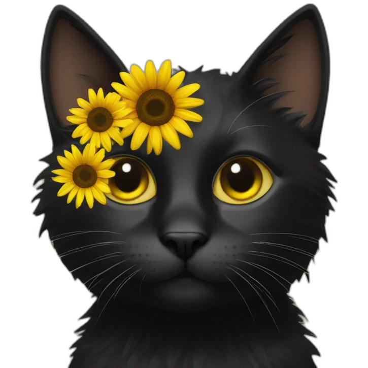black cat with sunflower around its face emoji