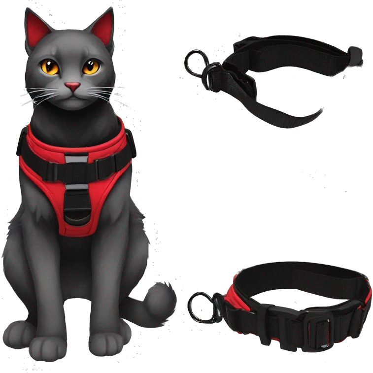 Anthro Edgy Elegant black red anthro cat harness collar techwear emoji