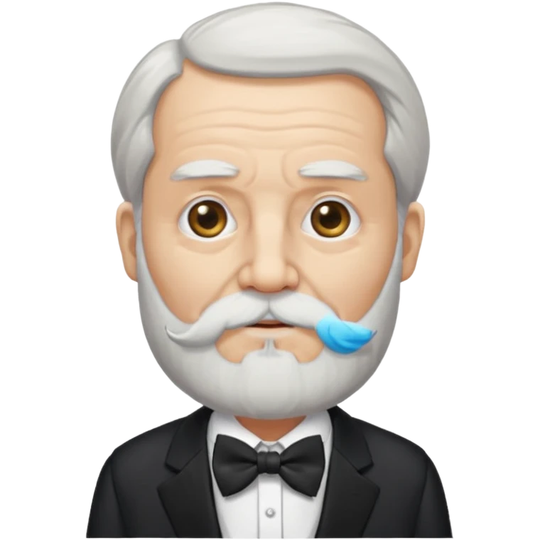 um sábio bem velho, cego de um olho, com barbas brancas e longas, usando um terno com gravata borboleta emoji