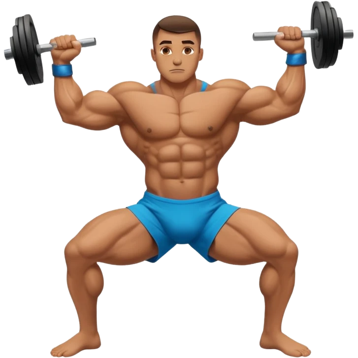 A bodybuilder doing a side lunge and flexing his biceps his kneels more doe emoji
