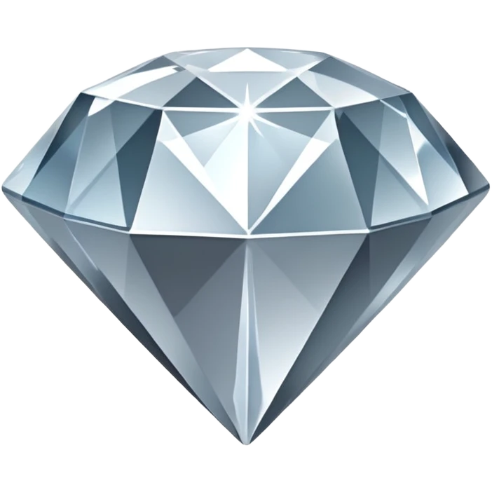 A faceted diamond emoji made of silver chrome, smooth reflective surfaces, soft metallic shine, minimalistic and clean design, iOS emoji style, centered on white background, soft studio lighting emoji
