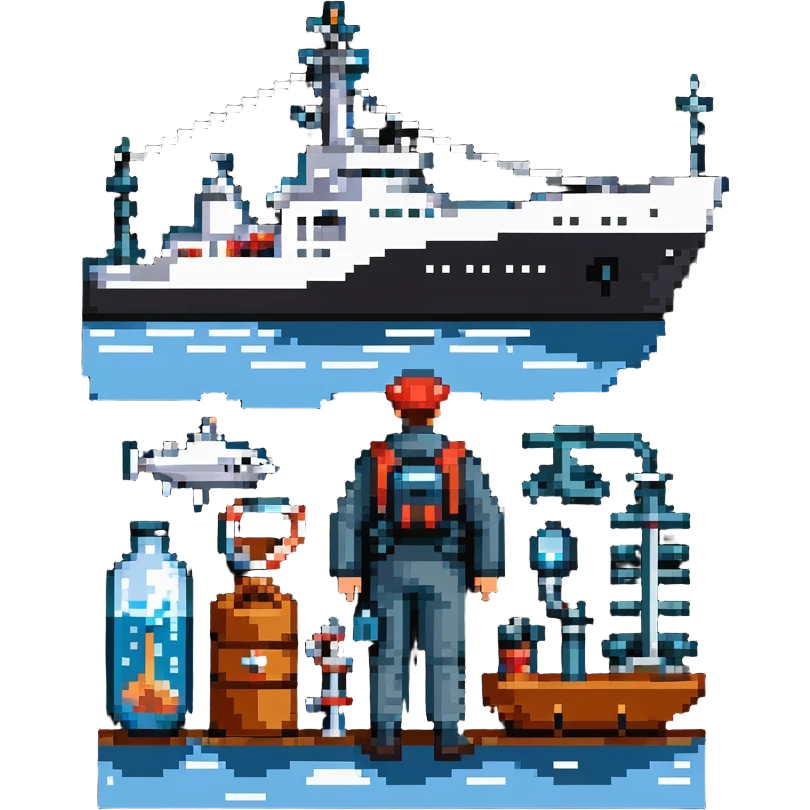 Vladivostok oceanography sailor with research vessel and marine scientific equipment emoji