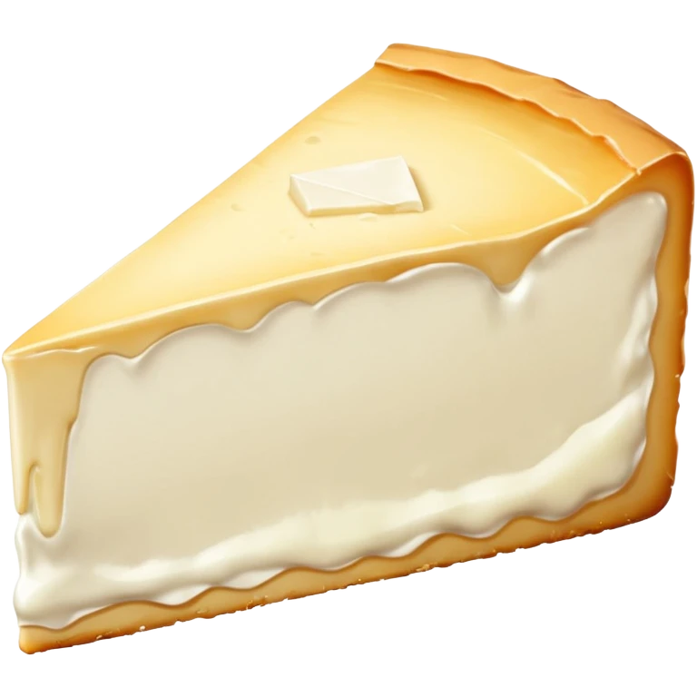 soft wedge of brie cheese with creamy off-white interior and white bloomy rind, smooth slightly oozing texture near edge, thick velvety crust, soft rich core, no board or extras, soft lighting, subtle shadows, emoji scale emoji