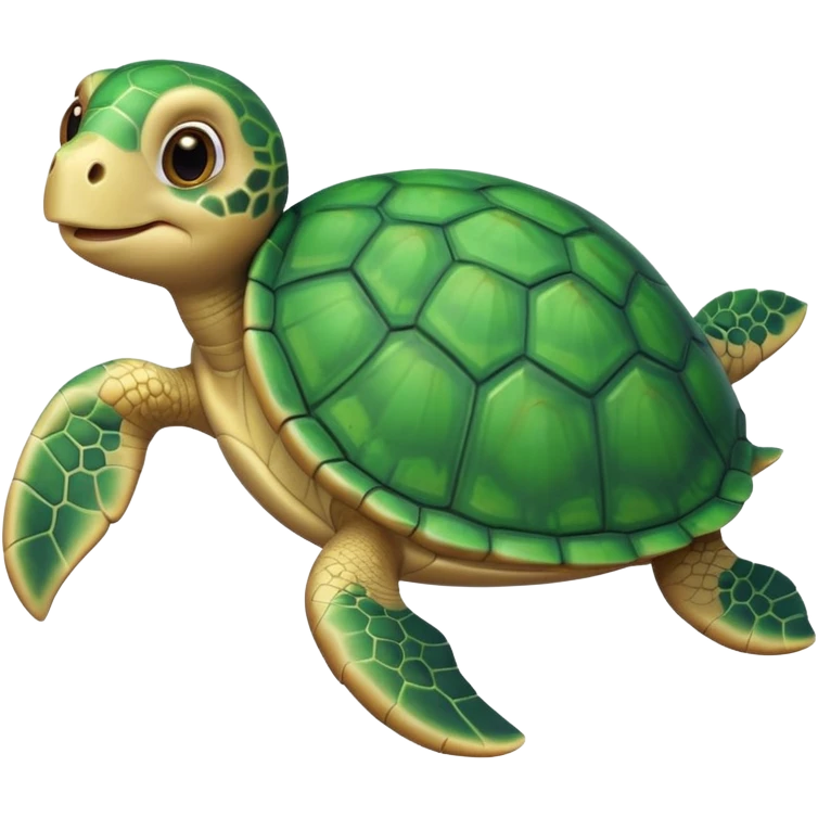 whimsical 3D green turtle with a round face, large expressive eyes, and tiny paws emoji
