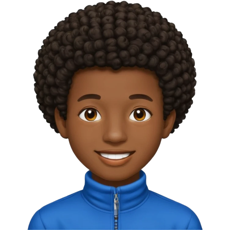 Une homme de 17 ans il a la peau noir foncé , des lèvres pulpeuses  . Il a un taper bouclé afro très court  emoji