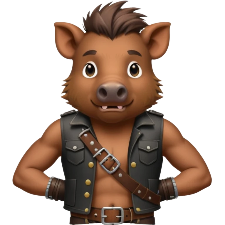 wild boar, punk hair, half body, standing, belt emoji
