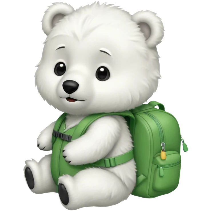 baby polar bear wear green backpack emoji