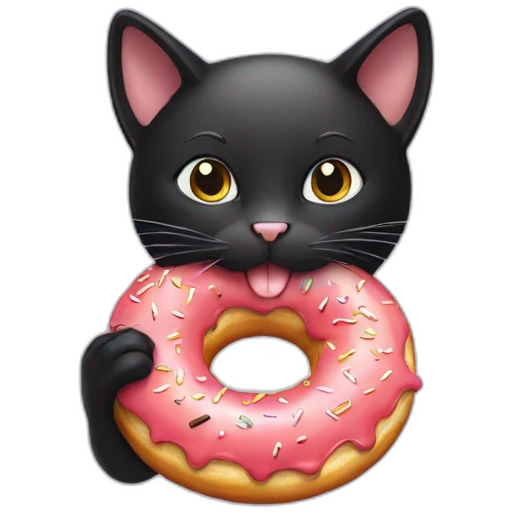 black cat eating a donut emoji