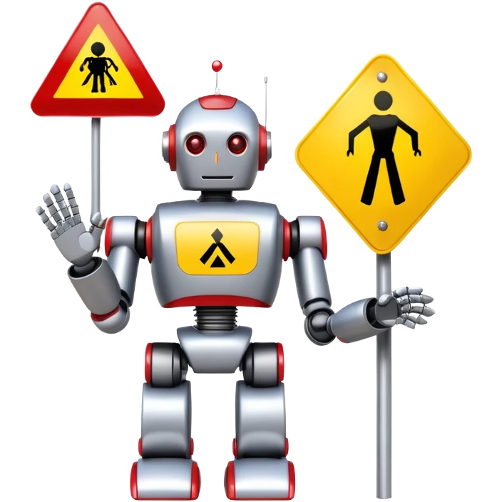 friendly robot with a helping hand and a warning sign representing an AI agent for reporting child abuse emoji