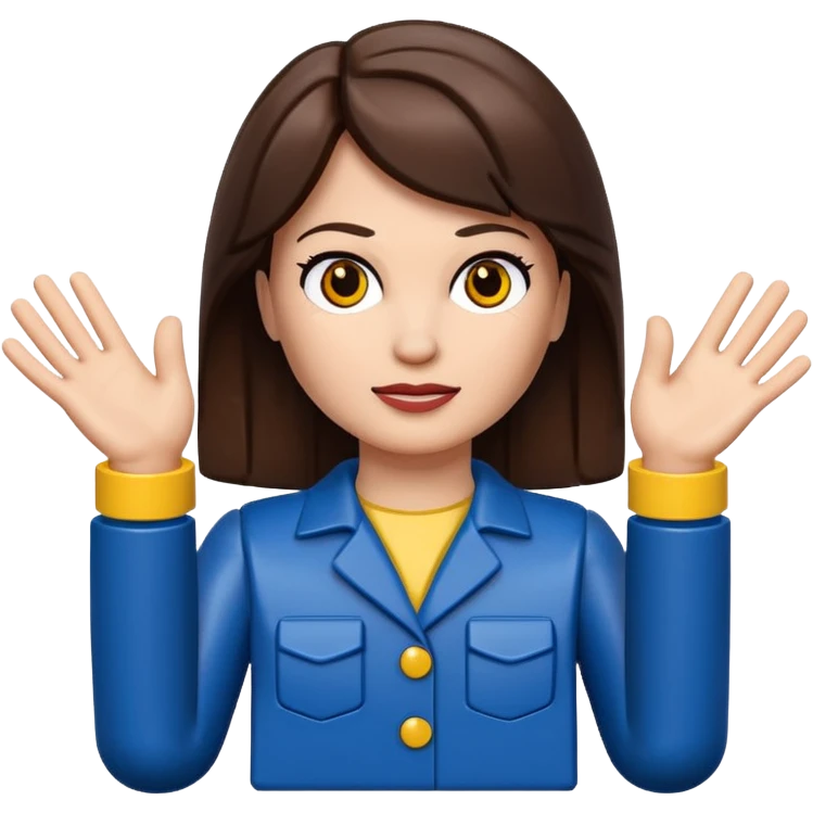 Brunette female with Lego hands facing upwards emoji